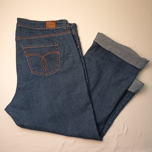 Paris Blues Jeans Size 20 Mid Rise Straight Leg Cropped Rolled Dark Wash - Picture 1 of 9